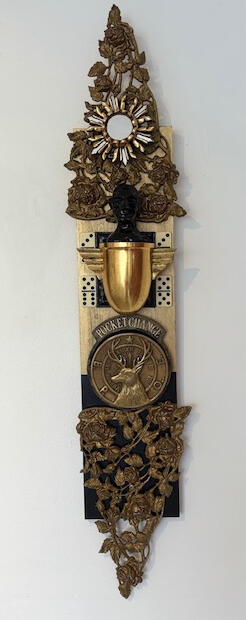 Pocket Change - Mixed Media on wood panel 6”x24” $600