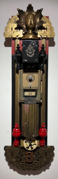 Apartment 32 - 6" x 24" Mixed Media on wood. $600