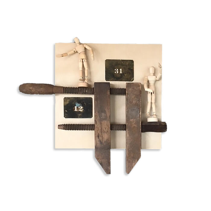 Mini Press 2 Mixed media construction on wood. 12X12 $600.00